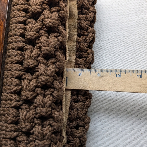 Vintage Clutch Wooden Handles Macrame Handheld Handbag Purse  Brown I-2 - Picture 5 of 11